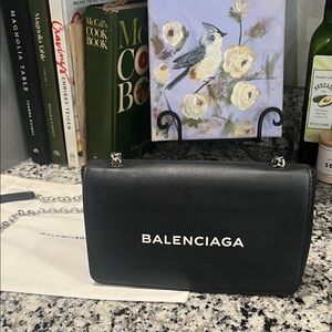 Balenciaga Black Clutch with Silver Chain